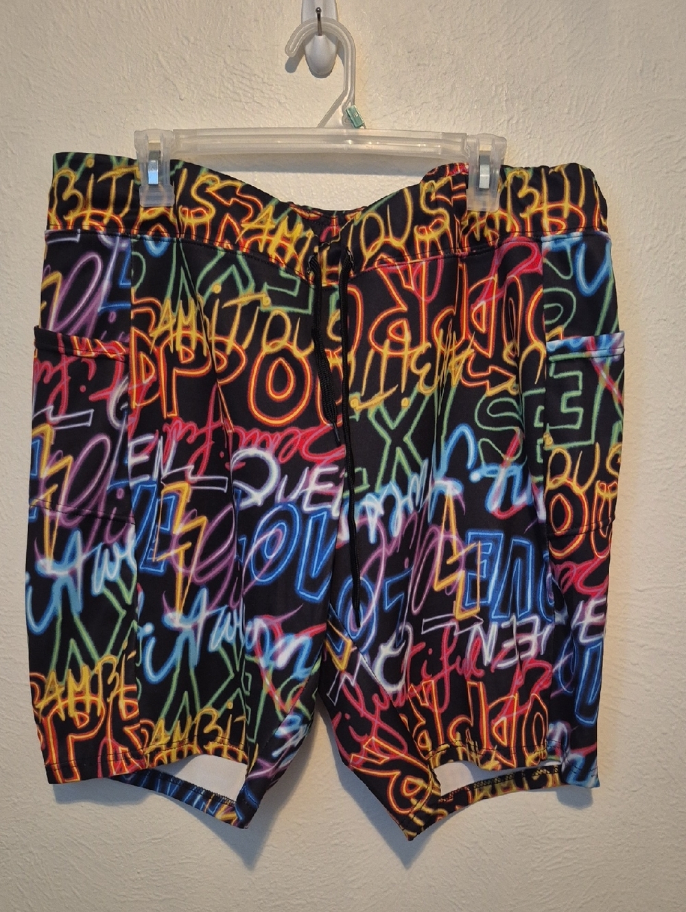 New Look Multicolor Neon Graffiti Athletic Shorts